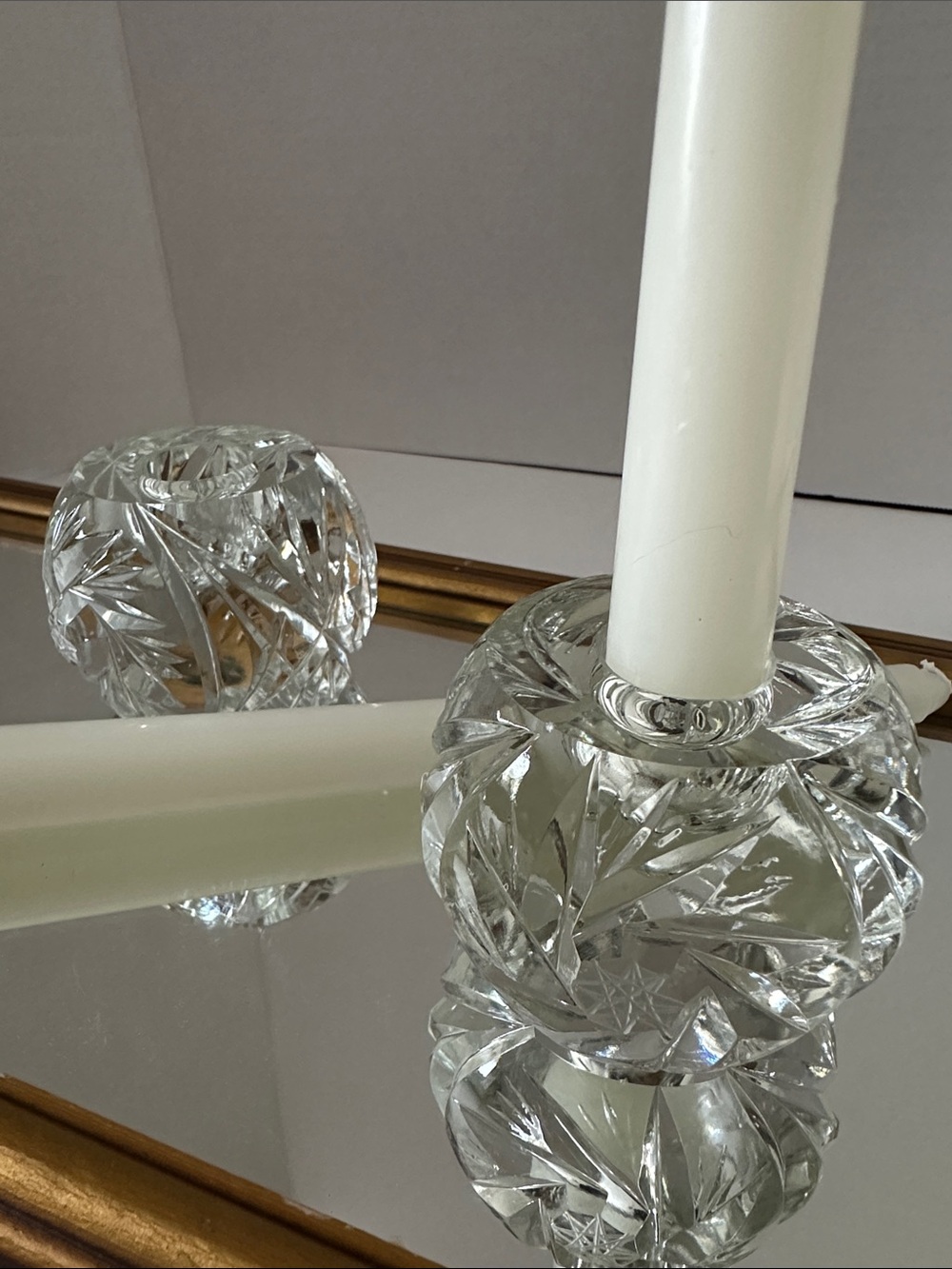 Vintage Pinwheel Crystal Taper Candle Holders